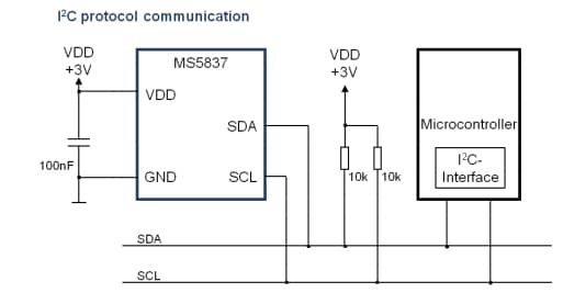 Application Circuit Diagram - TE Connectivity / Measurement Specialties MS5837-02BA26 Pressure Sensor Module